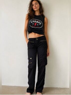 Vintage Y2K Guess Jeans Black Cargo Utility Emo Goth Pants Size 27 Tall